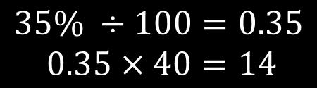 35 Then multiply by the numerator of 60 60 5 = 12 12 3 = 36 Quantities as percentages of each other Express 5 as a percentage of 20 Method 1 Method 2 Equivalent fraction over 100 Convert to decimal