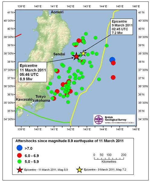 British Geological Survey Lots of aftershocks as the plate boundary settles down to a new equilibrium.