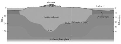 In this picture the thick board represents the continental lithosphere.