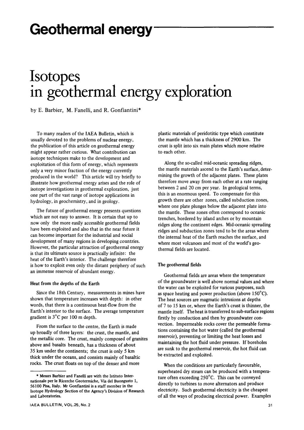 Isotopes in geothermal energy exploration by E. Barbier, M. Fanelli, and R.