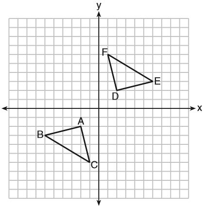 9. Triangle ABC and triangle DEF are graphed on the set of axes below. Which sequence of transformations maps triangle ABC onto triangle DEF?