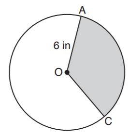 5. In the diagram below of circle O, the area of the shaded sector AOC is length of OA is 6 inches. Determine and state m AOC. 2 12 in and the [2 Points] 6.