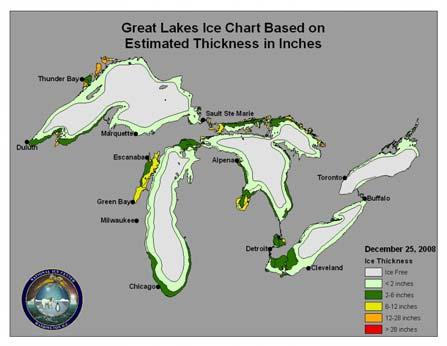 2 Great Lakes Update January 2008 band of the forecast. Water Levels The Monthly Bulletin of Lake Levels for the Great Lakes displays water levels for the years 2007 and 2008.