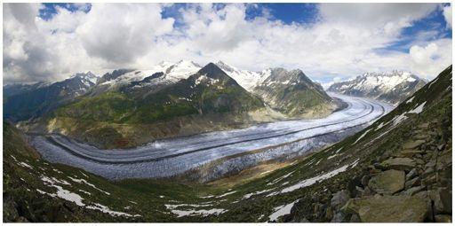 Glaciers flow downhill through