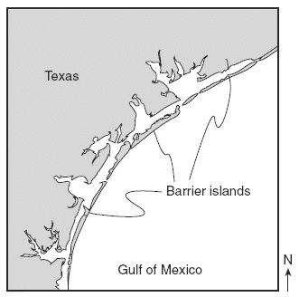Page 2 of 9 The map below shows barrier islands in the ocean along the coast of Texas. Base your answer to the question on the map of Long Island, New York.