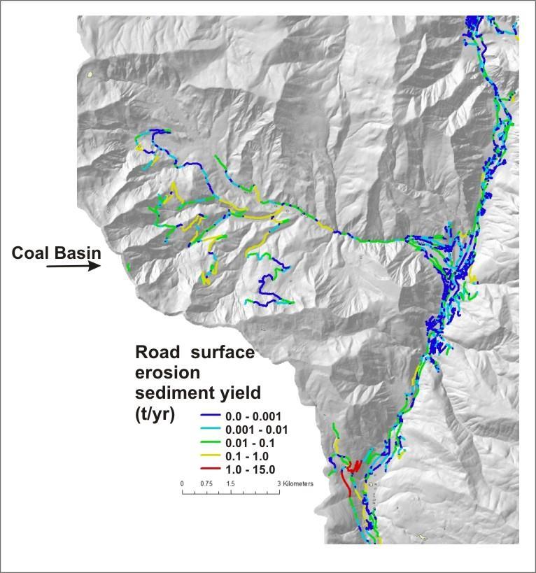 Figure 20. NetMap WEPP: Road was used to calculate road surface erosion per road segment.