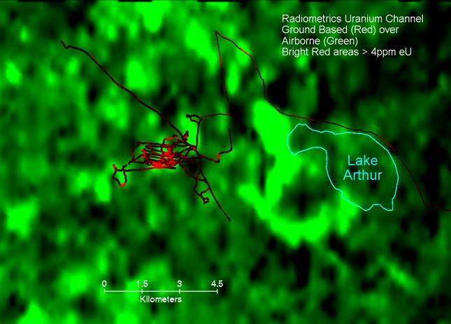 Uranium distribution west of Lake Arthur Airbonne and