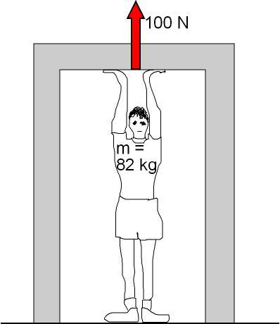 Bob stands under a low concrete arch, and presses upwards on it with a force of 100 N. Bob s mass is 82 kg. He is in equilibrium.