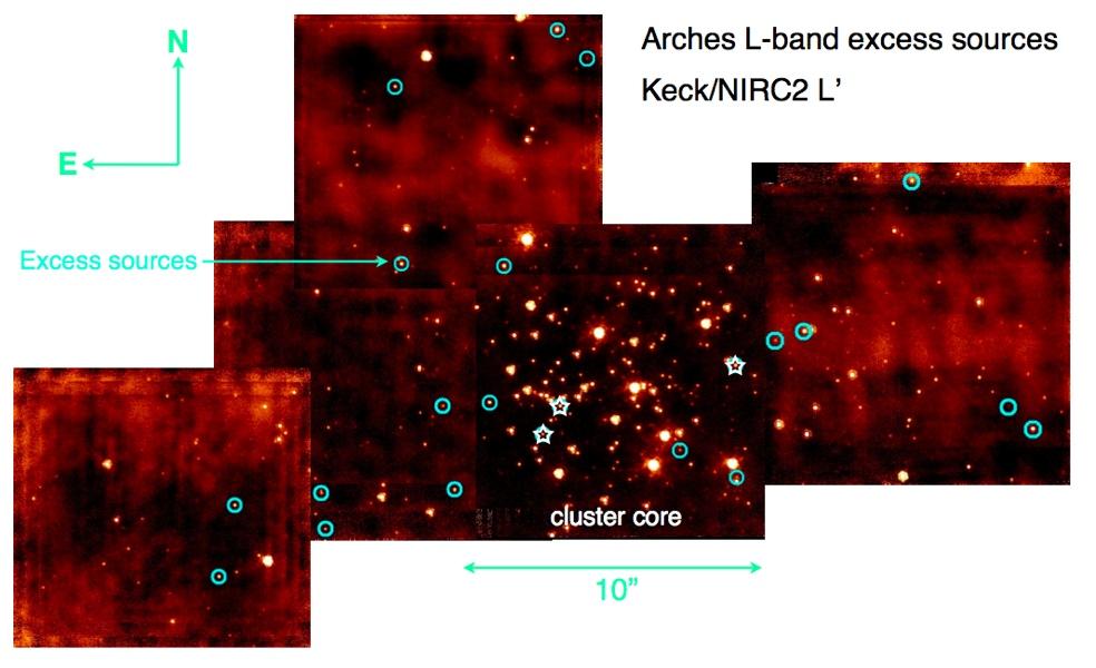 Survival of circumstellar discs in starburst clusters L-band excess
