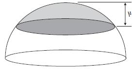 3. Figure A hollow hemispherical bowl is shown in Figure. Waer is flowing ino he bowl. When he deph of he waer is h m, he volume V m 3 is given by V = π h (3 4h), 0 h 0.5.