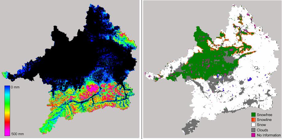 snow cover maps classified from satellite data used as input to data assimilation critical temperature for each subwatershed.