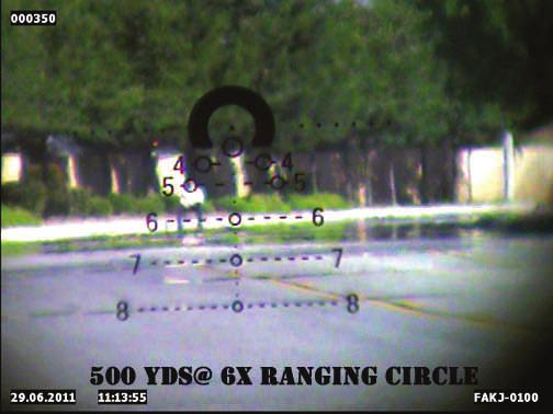 Ranging at 500 yards The fifth dot is the aiming point at 500 yards. (For engaging targets beyond 500 yards, see page 12.