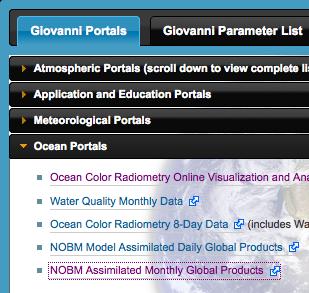 Name: Date: Extension 1. Nutrients and mixed layer depth 1. Click at the top of the DICCE page. 2. Under Giovanni Portals, click Ocean Portals and then NOBM Assimilated Monthly Global Products. 3.