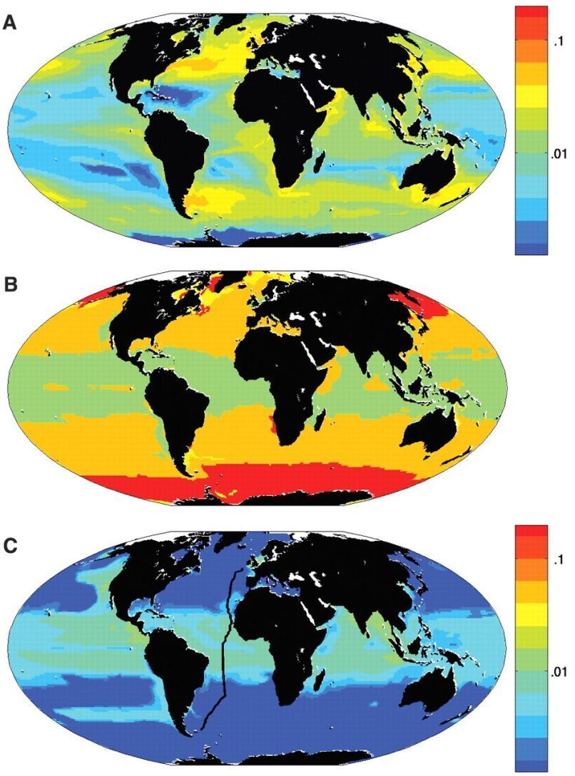 Emergent biogeography of microbial communities in a model ocean Total phytoplankton biomass