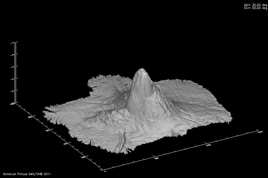 3D sun-shaded image of the mud volcano.