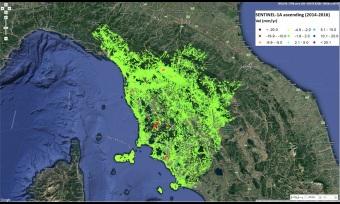 In Italy, Google News is used to calibrate the 24-hour prediction models and slope-instability risk maps are produced every six days based on Sentinel-1 radar images.