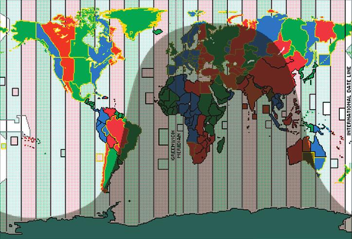 iinvestigation Chapter 6 Earth geometry 221 Time zones As the Earth rotates, different parts of the globe are experiencing day and night at the same instant.