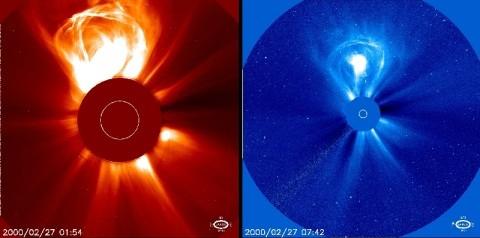 After a CME has left the Sun, it can be detected in coronagraph images, providing a leadtime of a day or two before the CME impacts the Earth.