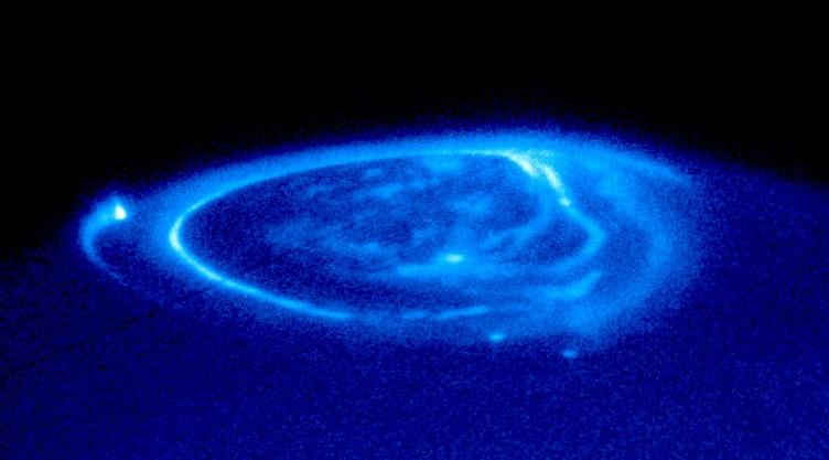 Auroras on Jupiter This ultraviolet image of Jupiter was taken with the NASA Hubble Space Telescope Imaging Spectrograph (STIS) on November 26, 1998.