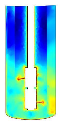 Impeller Torque vs RPM 0.35 0.30 Pitch blade Rushton type 0.25 Torque (N.m) 0.20 0.15 0.10 0.05 0.00 0 200 400 600 800 1000 1200 RPM (1/min) Figure 7. Shear rate along XZ-plane at 300 RPM.