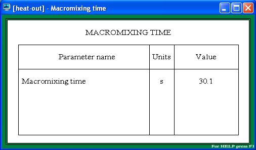 Figure 13. Macromixing time. You can now proceed to the simulation of the exothermic process. Select Calculate and click on Heat Transfer. Batch (BH) - Vaporous agent (VA).