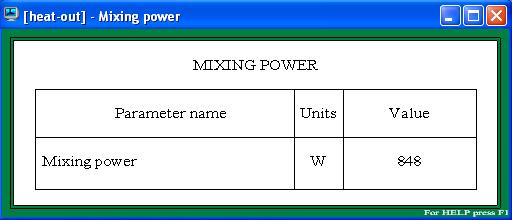 Figure 11. Mixing power. Now you should make sure that the vortex does not reach the impeller, because if it does, the impeller efficiency will fall down dramatically.