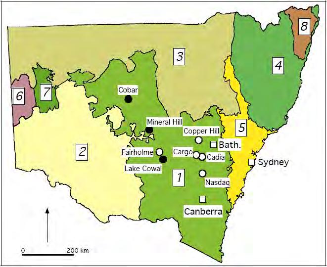Bathurst Project Geological provinces of NSW Bathurst Project 1 = Lachlan Fold Belt Gold Province 2 = Murray Basin 3 = Great Artesian Basin 4 = New England