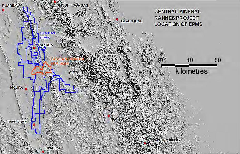 Central Minerals Mount Morgan 8 million ounces Rannes Project Tenements Cracow 2 million ounces Mt Rawdon Rannes Gold Province tenements on magnetics base map 2 million ounces Central Minerals