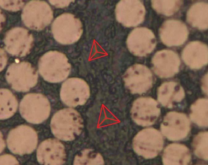 Figure 3: Optical Microscope image of indentations carried out in large resin pocket 4.