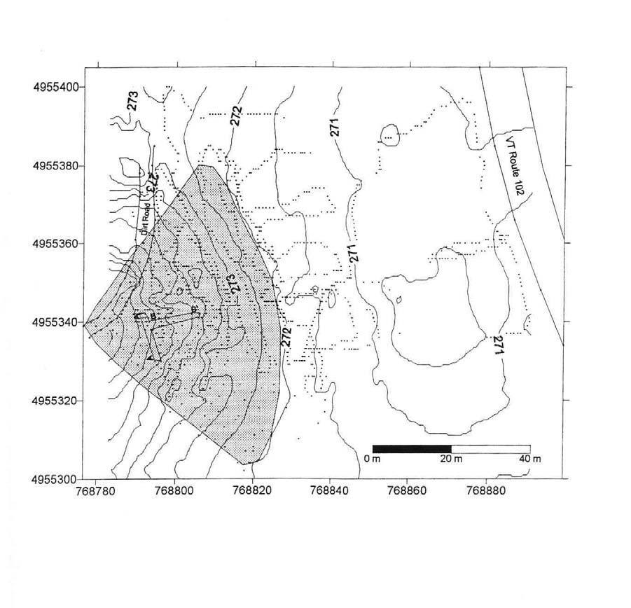 Figure DR5B. Topographic map of Maidstone fan. X and Y axes are in UTM coordinates.
