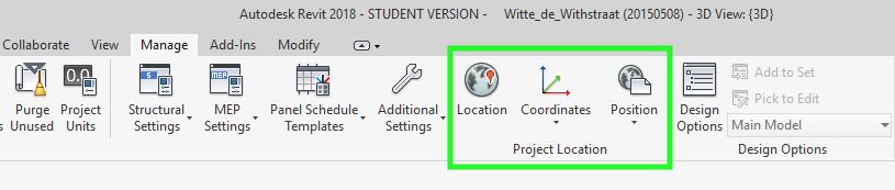 Figure 1: Definition of project location in Revit 2018. account the offset given by the WorldCoordinateSystem of the IfcGeometricRepresentationContext for the 3D model and the 2D plan (if used).