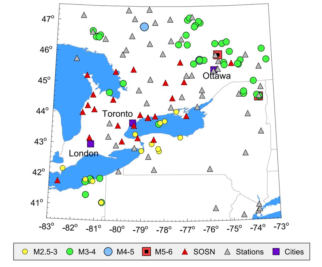 Southern Ontario Database - overview Geomean horizontal components 5% damped PSA [0.