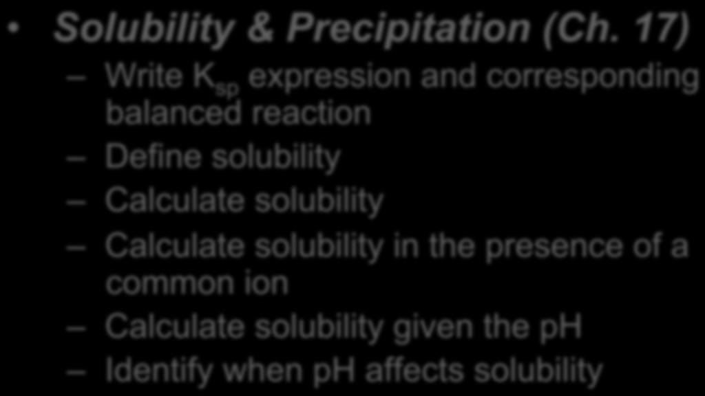 Exam 3 Solubility & Precipitation (Ch.