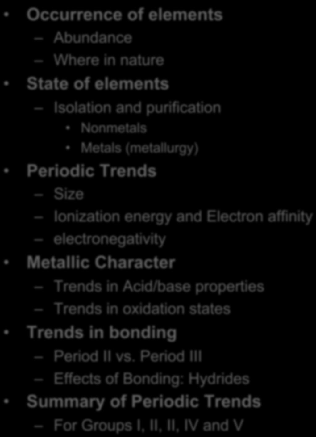 Stuff to Know for Final Chemistry of the Elements Occurrence of elements