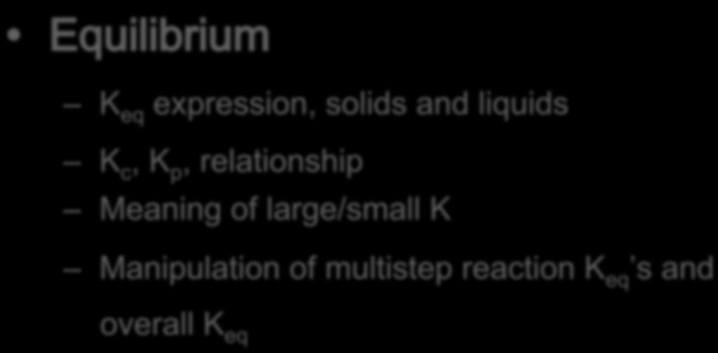 Exam I K eq expression, solids and liquids