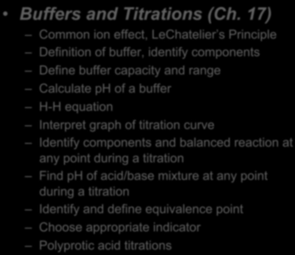 Exam 2 Buffers and Titrations (Ch.