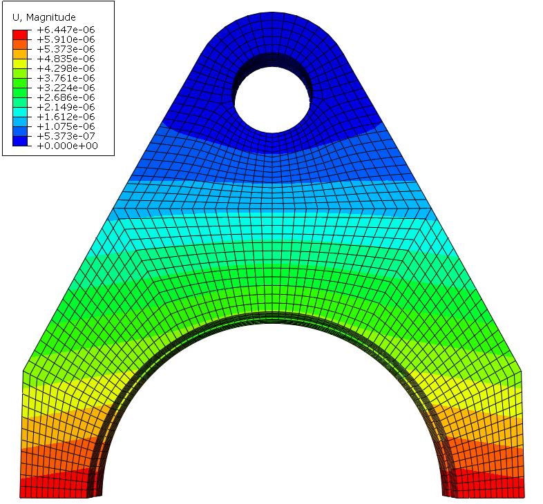 006mm, approximately half the maximum deformation achieved in the linear analysis. Figures 5(c), (d) and (e) show the distribution of stresses in the design.