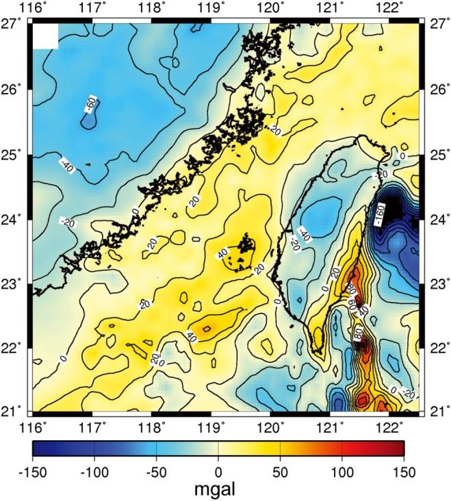 Moho Depth De rived from Grav ity Data in Tai wan Strait 237 shore is lands, ma rine, and sat el lite data).