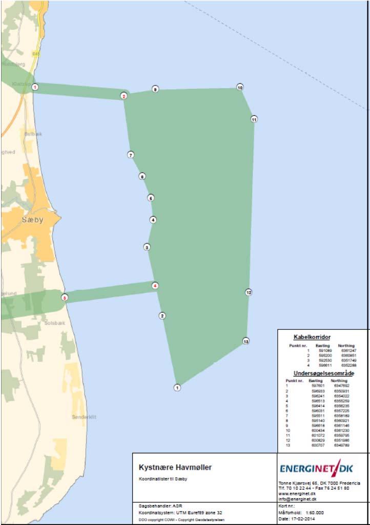 Appendix 3: Sæby Offshore Wind Farm Technical Description, Offshore 1. Location Sæby Offshore Wind Farm (OWF) is located in Kattegat 4 km off the coast east of Sæby.