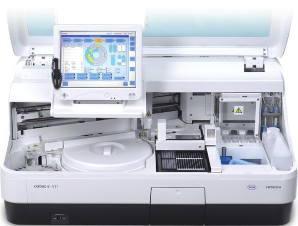 cobas e 411 analyzer operator interface Reduced complexity Results in real time Programmable for customization 5-position sample rack Universal, color-coded with other Roche syste Accommodates multip
