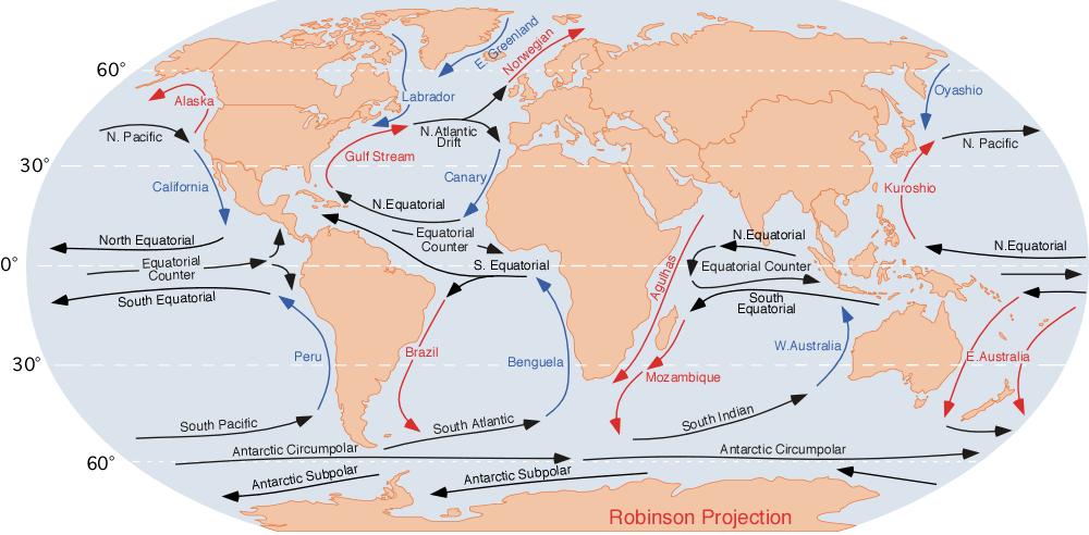 Ocean Currents: A B C D 1. How do warm ocean currents affect coastal climates? 2. How do cold ocean currents affect coastal climates? 3. City A and City B are similar in latitude.