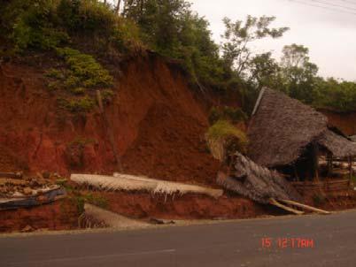 Land subsidence due to landslide on the highway nearby the valley at Urai Village,