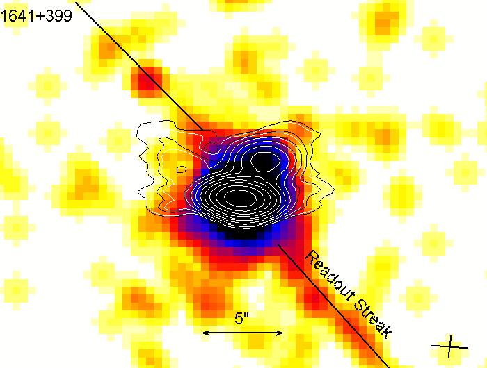 41 Figure 2.16. Radio/X-ray overlay of 1641+399. Chandra observations of this source were obtained by Kharb et al. [2011] along with new optical data from HST, which was used to construct the SED.