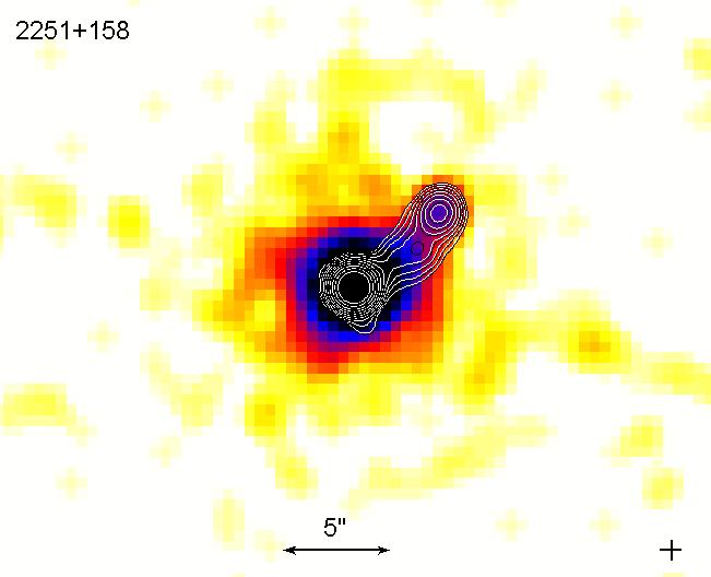 3) The radio image of this FSRQ shows a well collimated jet which ends