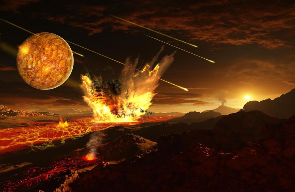 Asteroids continually struck the Earth, eventually bringing water to