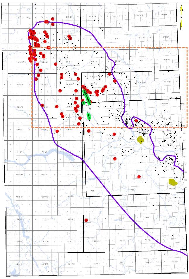 Debolt Situation Favourability map area Xxx wells Very few penetrations in SW Gas pools and Blueberry oil pool in conventional Foothills fault traps