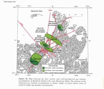 Irregular distribution in sandier sections Mixed biogenic and thermogenic Edwards, 1997, Geophysics, 62, P63 Arctic Gas Hydrates Map of