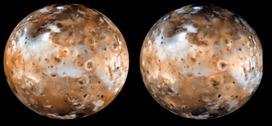 5 g/cm3 () to 1.8 g/cm3 (Callisto). Higher density indicates higher rock/ice fraction.
