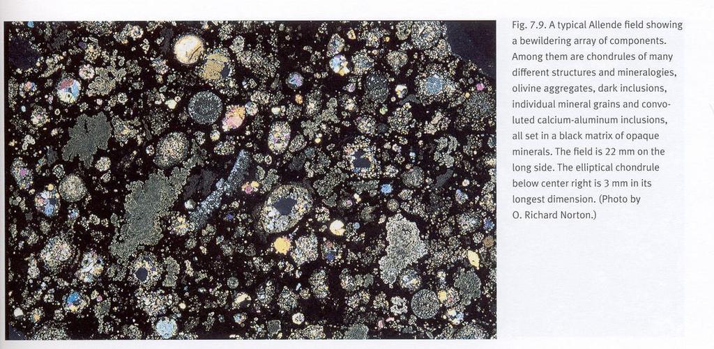 Components within primitive meteorites Chondrules From Norton (2002) The Cambridge Encyclopedia of