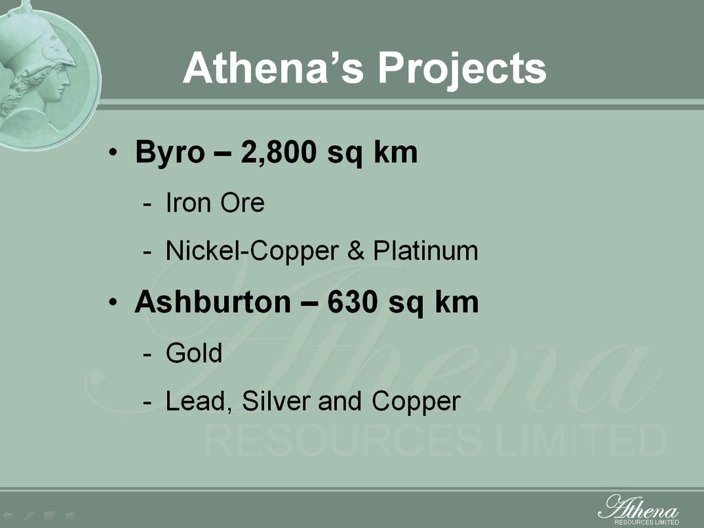Athena s Projects Byro 2,800 sq km - Iron Ore - Nickel-Copper